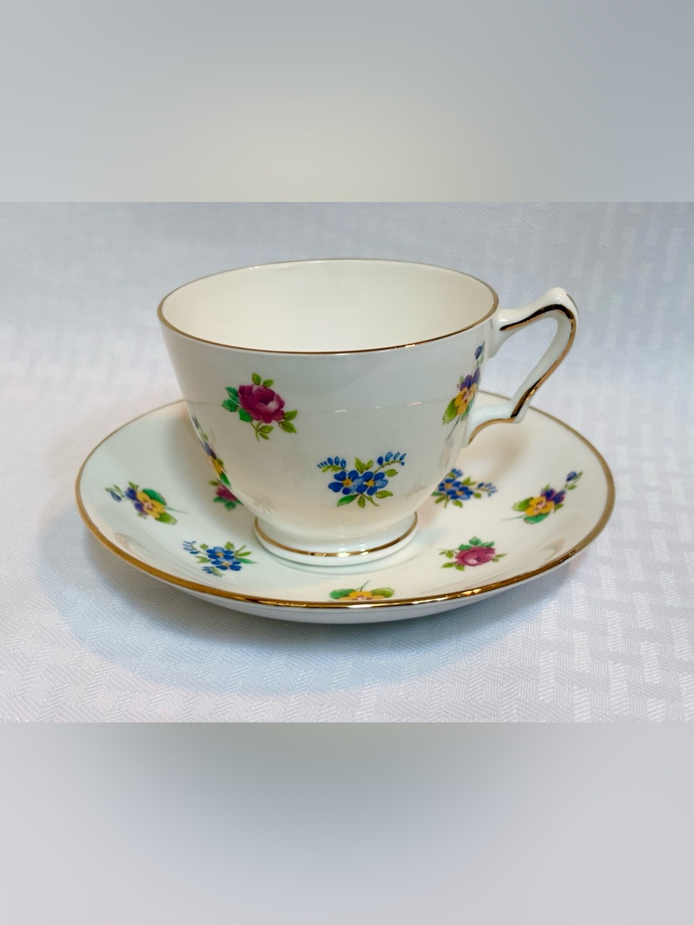 Crown Staffordshire English Fine Bone China Tea Cup & Saucer - Flowers
